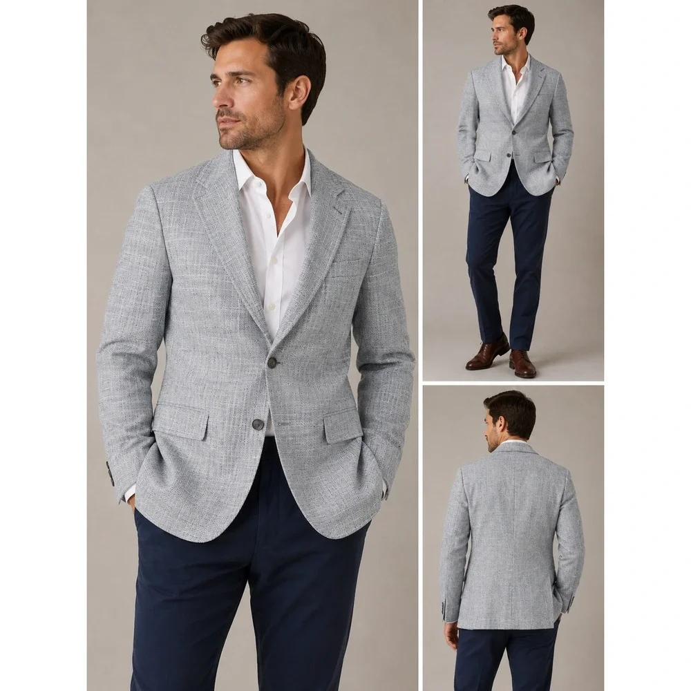 Vtg Christian Dior Blazer Men Light Blue 40R Textured Weave Two Button Jacket